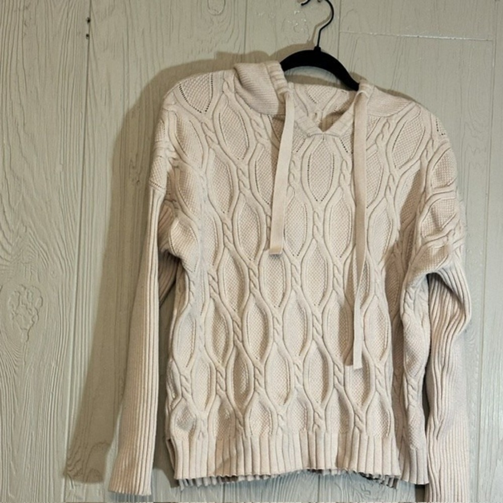 Fate Womens Cable Knit Hoodie Sweater Cream Ivory Ribbed Sleeve XL CW0606
